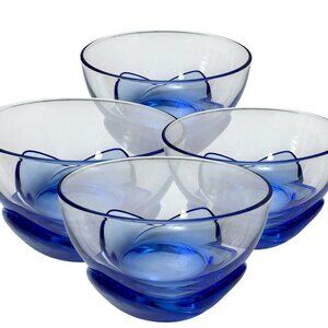 Vintage Bormioli Dessert Bowls Set of 4  Rocco Italy Bouquet Blue Clear Glass